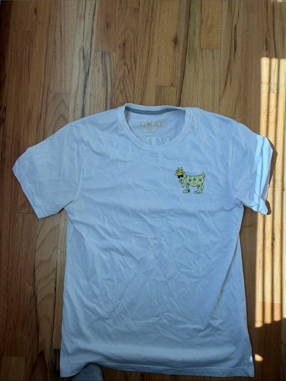 GOAT USA men’s ' White Graphic T-Shirt with Colorful Goat Patch